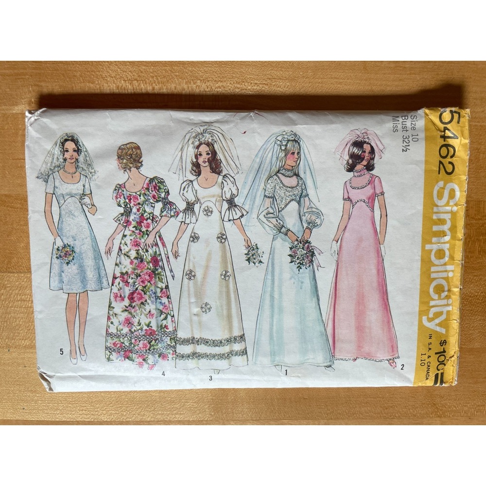 SIMPLICITY 5462 Vtg 70s Retro Wedding Bridesmaid Dress Sew Pattern Size 10